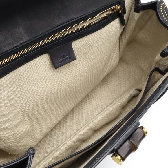 GUCCI Black Leather Bamboo Shoulder Bag - Picture 8 of 10